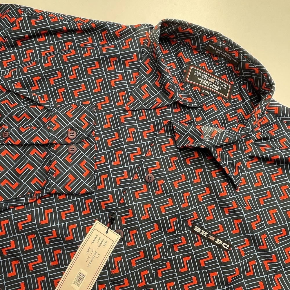 BHPC Beverly Hills‎ Polo Club Button Down Geometric Print Shirt XXL